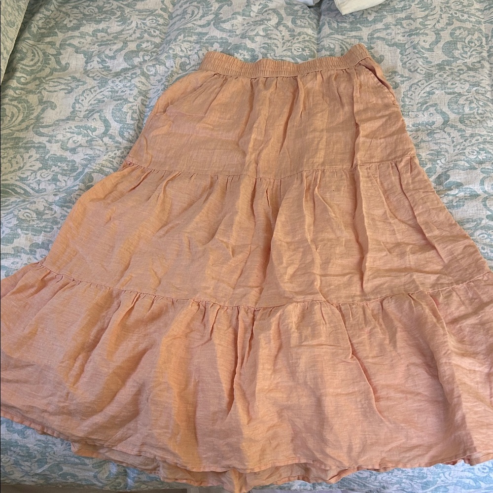 Halston Apricot Tiered Linen Skirt